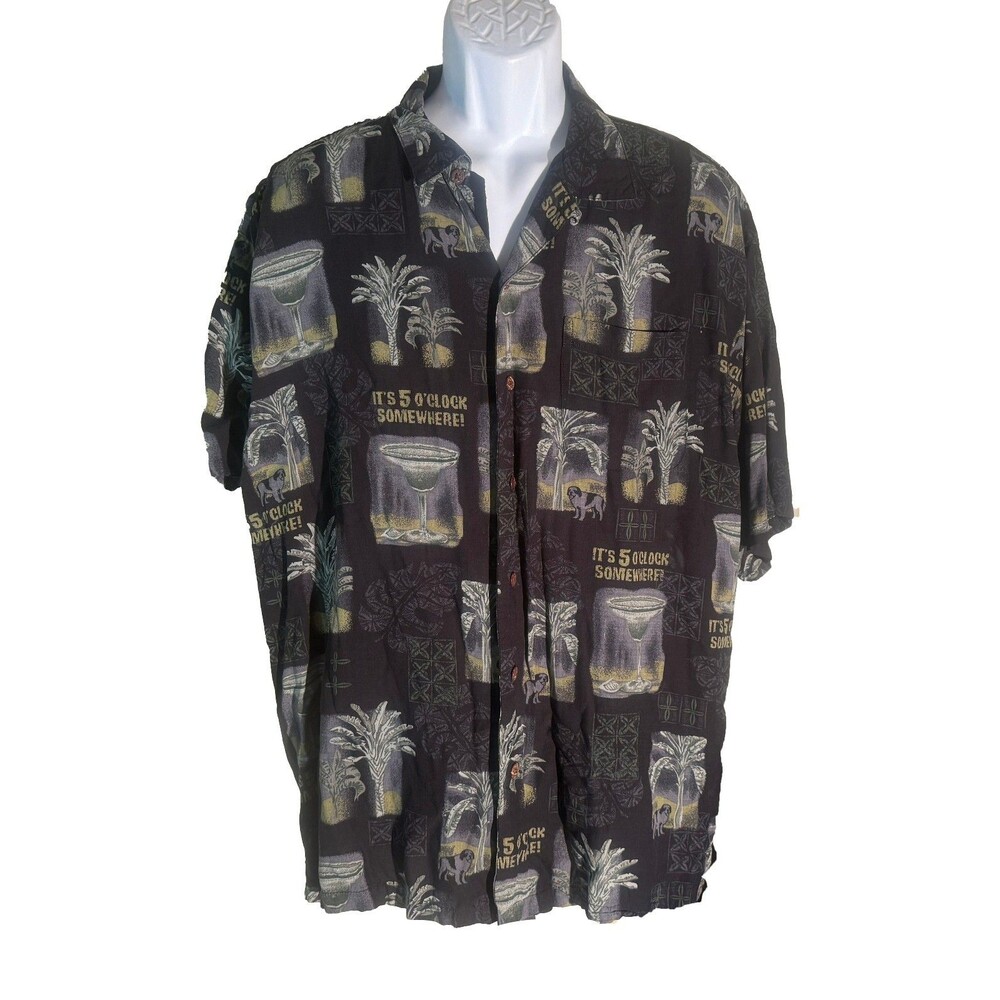 BIG DOGS Men's Short Sleeve Button Down 5 O'Clock‎ Somewhere Shirt Black XL